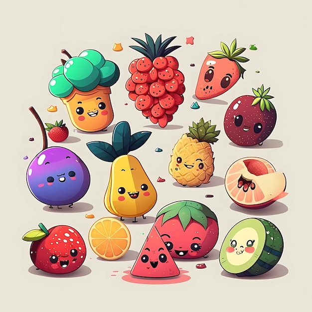 Leuke fruit digitale kunst stijl kleurrijke cartoon