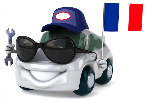 Leuke geïllustreerde auto met de vlag van Frankrijk