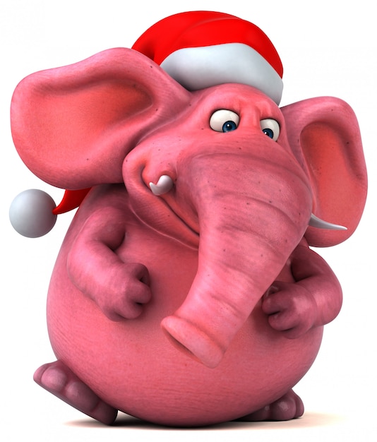 Leuke geïllustreerde roze 3D olifant in kerstmuts