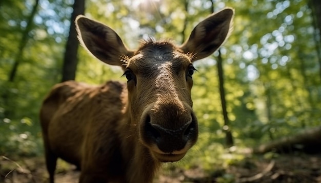 Leuke geit grazen in groene weide gegenereerd door AI