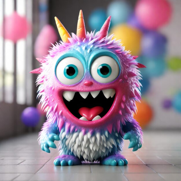 Leuke glimlachende cartoon blauwe monster 3D illustratie 3D weergave leuke glimlachend cartoon blauw mons