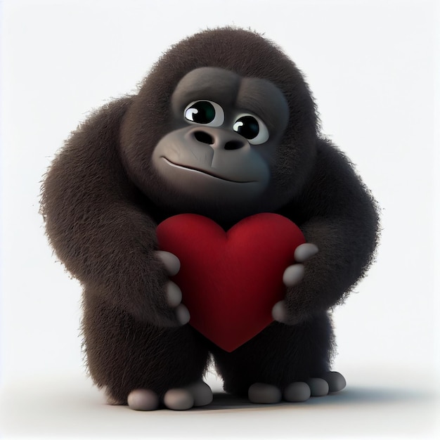 Leuke gorilla verliefd op hartsymbool Valentijnsdag wenskaart 3d render illustratie