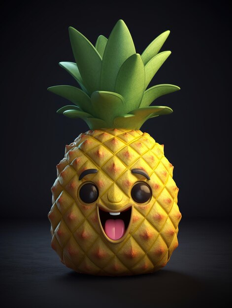 Leuke grappige cartoon ananas Illustratie in 3D-stijl Generatieve AI