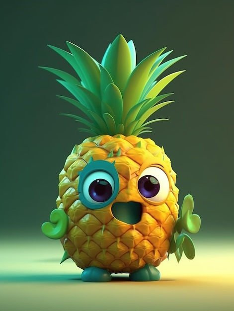 Leuke grappige cartoon ananas Illustratie in 3D-stijl Generatieve AI