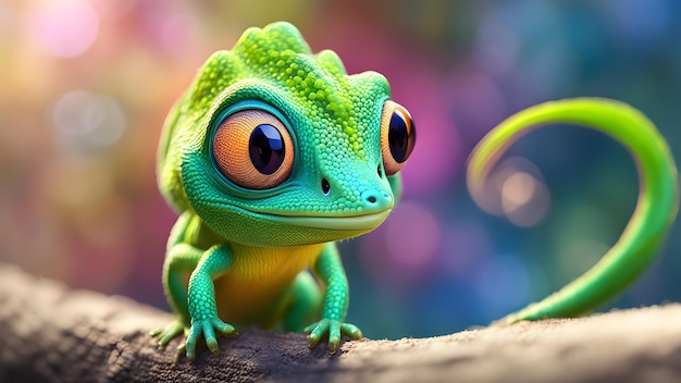 Leuke grappige cartoon chameleon kunst geanimeerde schattige personage