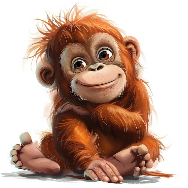 Leuke grappige cartoon orang-oetan illustratie voor kinderen boek generatieve AI