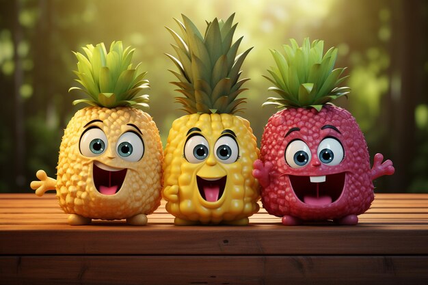 Leuke grappige vrolijke en emotionele fruitkarakter geanimeerde geanimeerde uitdrukkingen eigenzinnige uitdrukkingen speelse uitdrukkingen