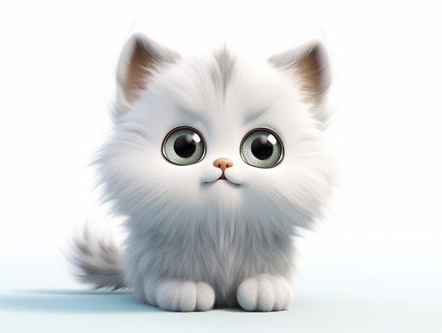 Leuke grijze kitten witte achtergrond 3D rendering van hoge kwaliteit