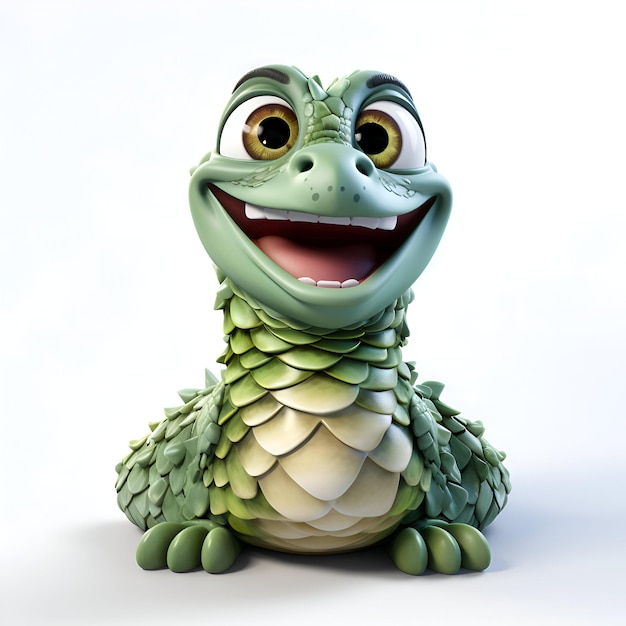 Leuke groene krokodil op witte achtergrond 3D-illustratie