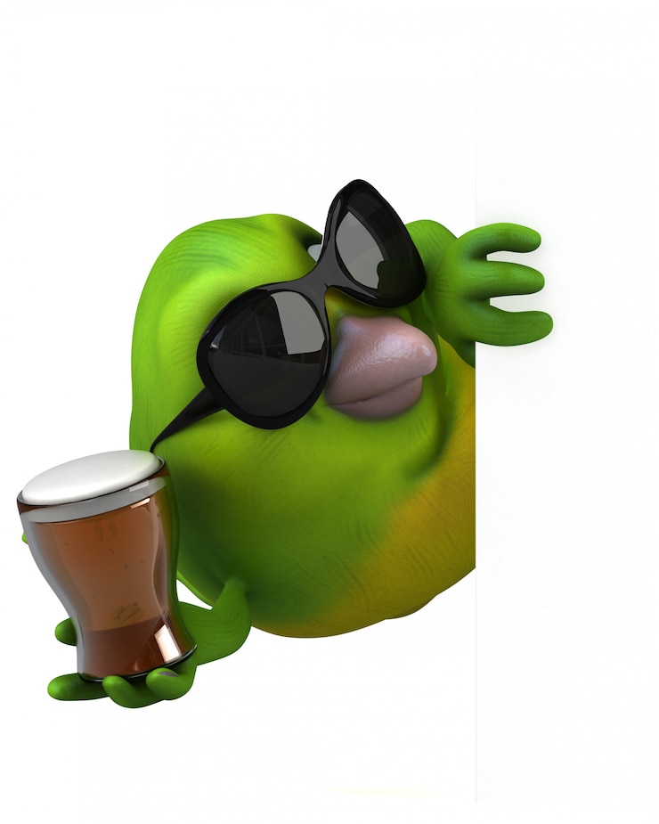 Foto leuke groene vogel met een biertje
