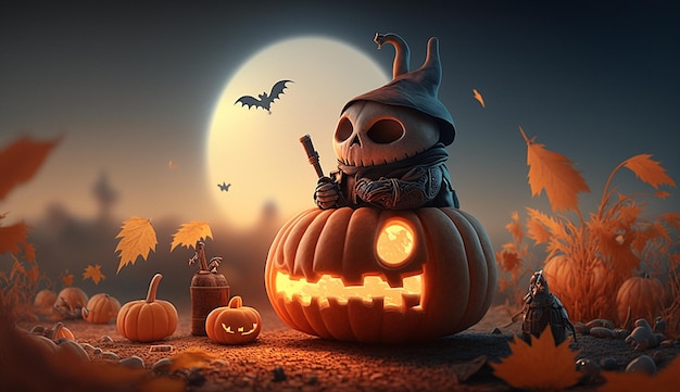 Leuke halloween 3d karakter achtergrond foto illustratie