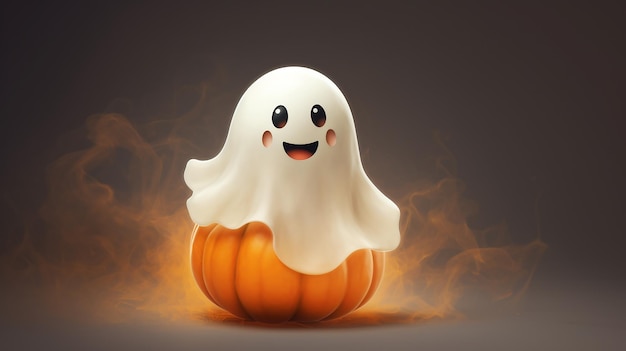 Leuke Halloween-pompoen en Spook op Witte Achtergrond Spookachtige Vakantiebeeld