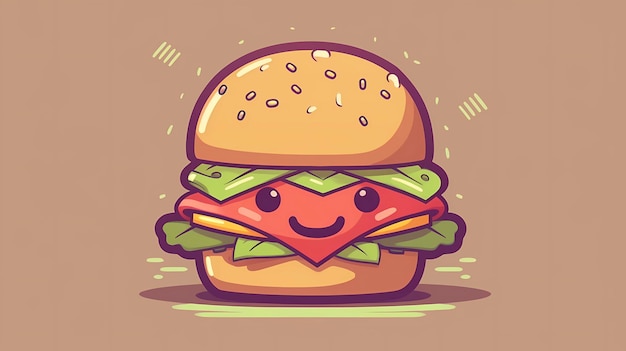 Foto leuke hamburger illustratie plat ontwerp ai generatief