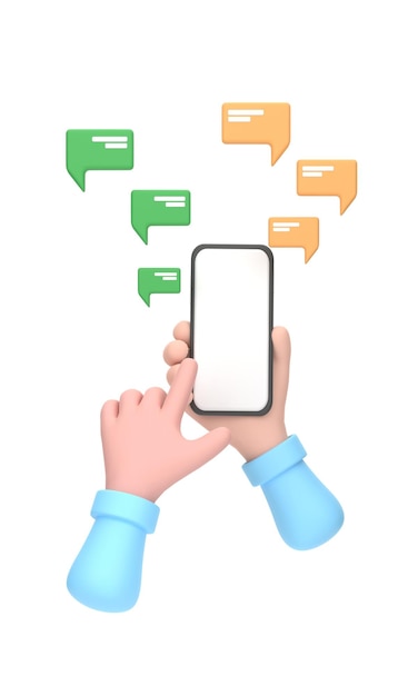 Leuke hand met telefoon met korte berichten Chatten met vrienden en berichten verzenden