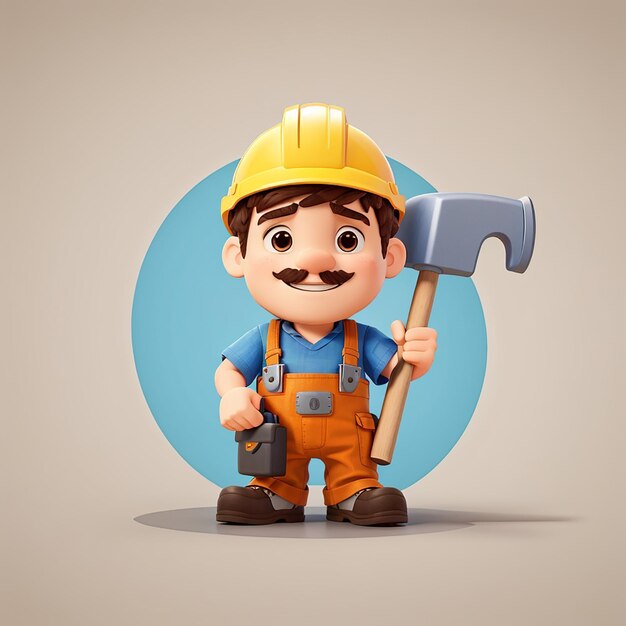 Leuke handyman met hamer cartoon vector icoon illustratie mensen bouw icoon concept geïsoleerde premium vector