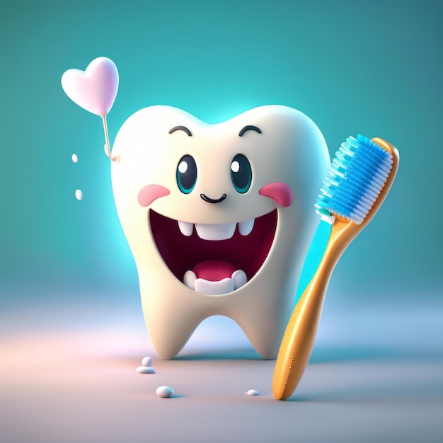 Foto leuke happy tooth 3d tandarts sterke gezonde tanden