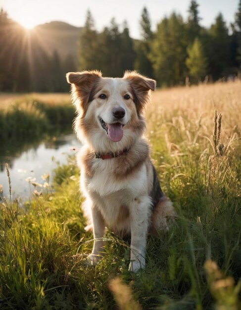 Leuke hond Adembenemend zomerlandschap