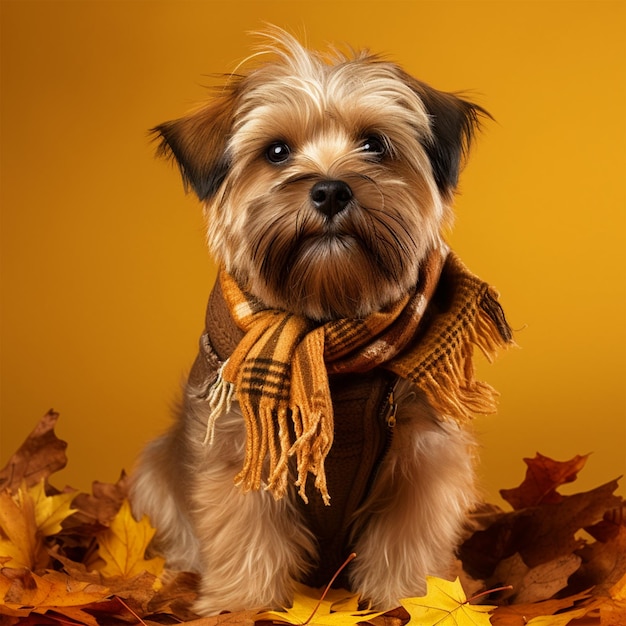 Leuke hond gekleed in winterkleren klaar voor het herfstseizoen