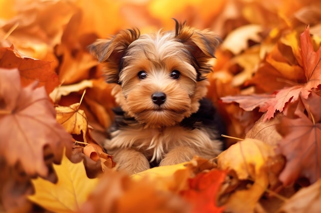 Leuke hond in de herfst verlaat Generatieve AI