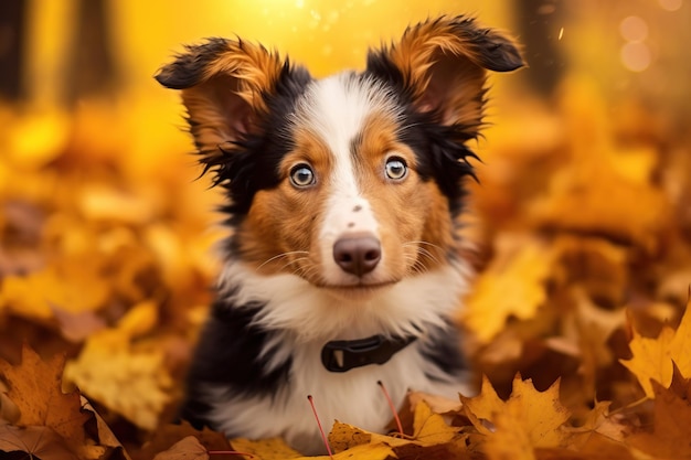 Leuke hond in de herfstbladeren Generatieve AI