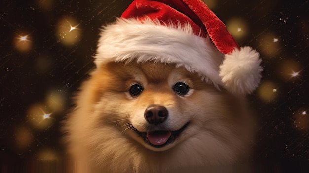 Leuke hond met een kerstmanhoed.