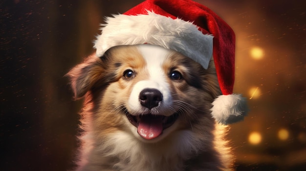 Leuke hond met een kerstmanhoed.