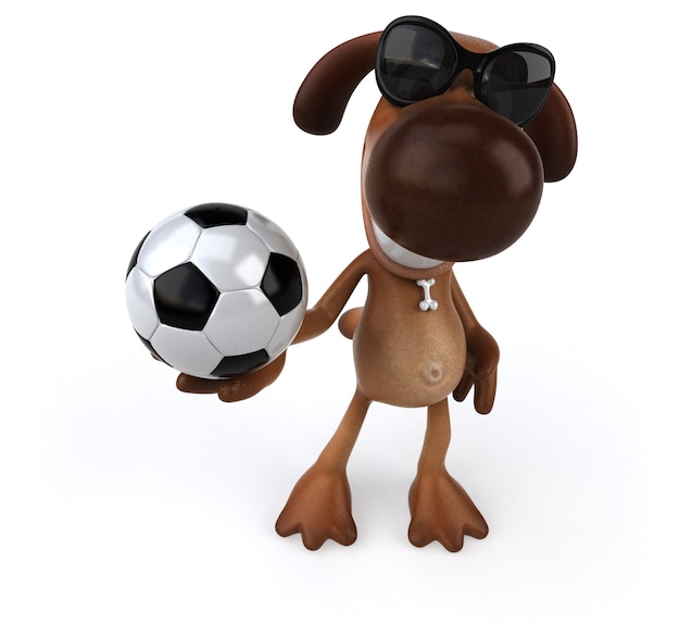 Leuke hond met een voetbal in zijn hand