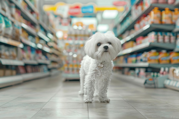 Leuke honden kopen huisdierenvoer in de supermarkt op Zwarte Vrijdag.