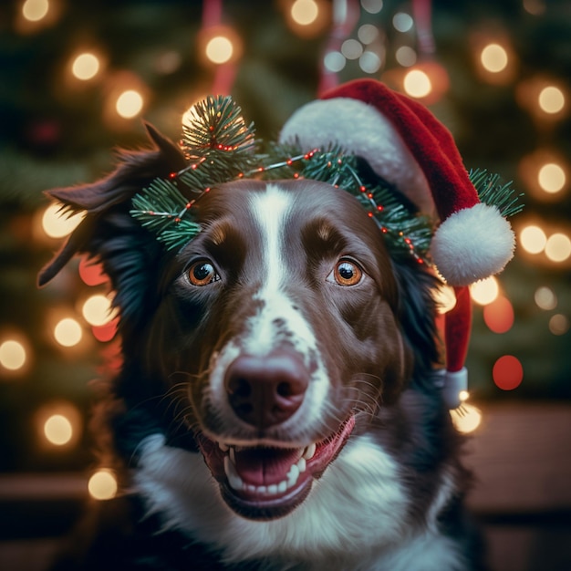 Leuke hondenportretkamer in kerstversiering