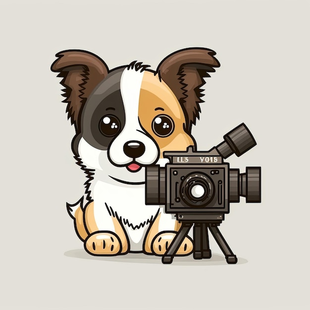 Leuke hondje fotograaf met een camera op lichte achtergrond Kleur illustratie Generatieve AI