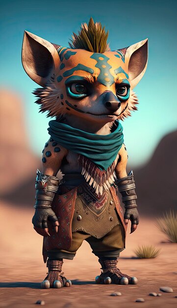 Leuke Hyena Animal Warrior 3D-spelmodel generatieve AI