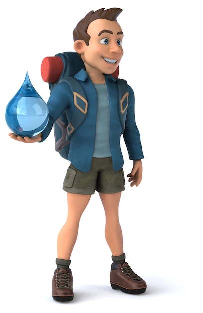 Leuke illustratie van een 3D cartoon backpacker