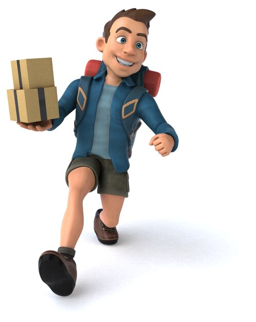 Leuke illustratie van een 3D cartoon backpacker