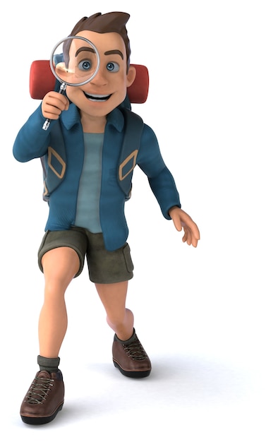 Leuke illustratie van een 3D cartoon backpacker