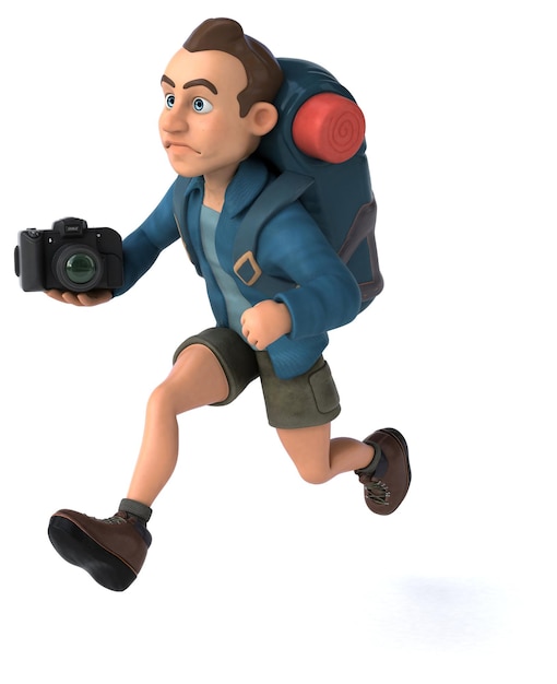 Leuke illustratie van een 3D cartoon backpacker