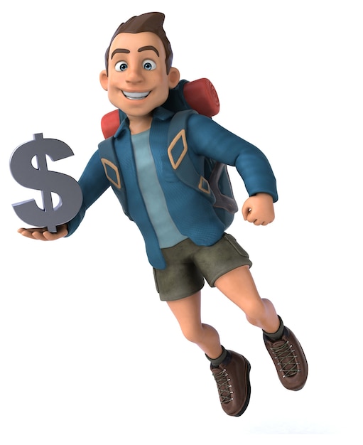 Leuke illustratie van een 3D cartoon backpacker