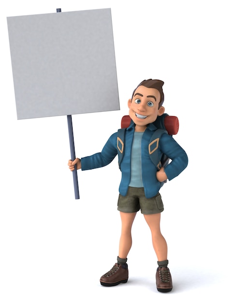 Leuke illustratie van een 3D cartoon backpacker