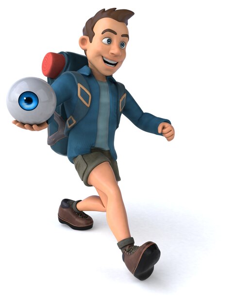 Leuke illustratie van een 3D cartoon backpacker