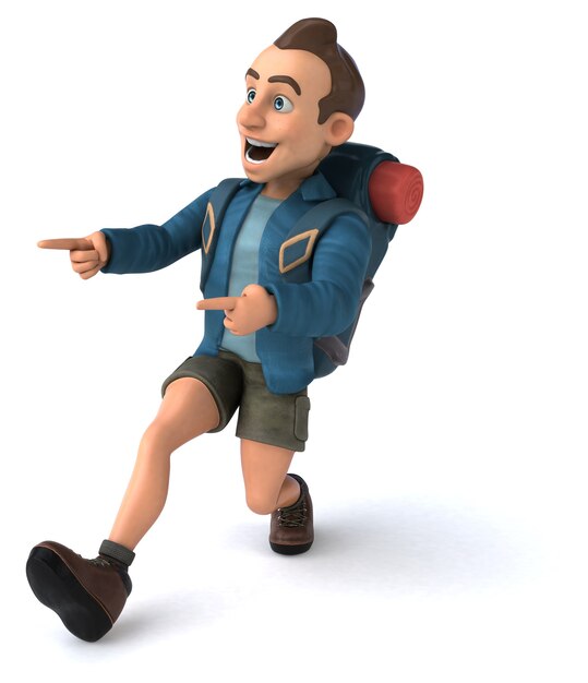 Leuke illustratie van een 3D cartoon backpacker