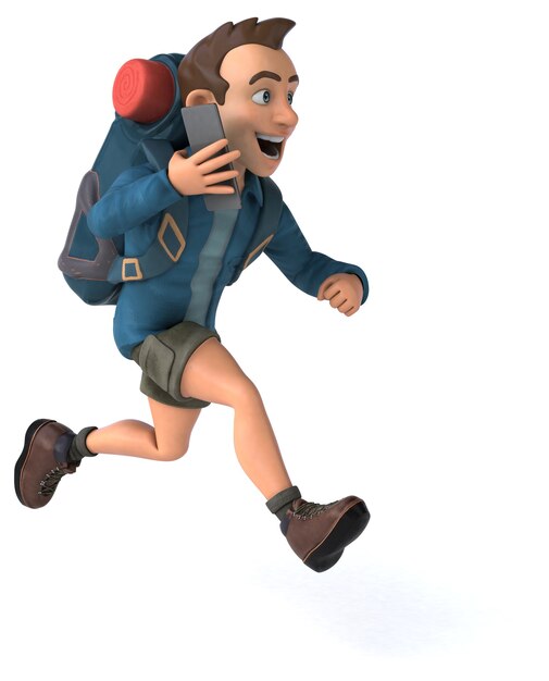 Leuke illustratie van een 3D cartoon backpacker