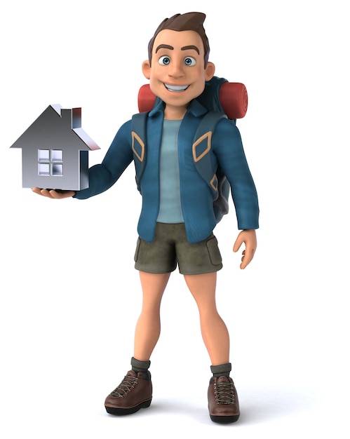 Leuke illustratie van een 3D cartoon backpacker