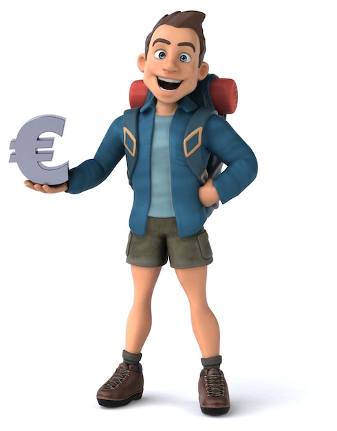 Foto leuke illustratie van een 3d cartoon backpacker