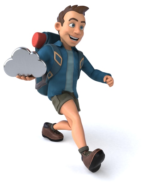 Leuke illustratie van een 3D cartoon backpacker