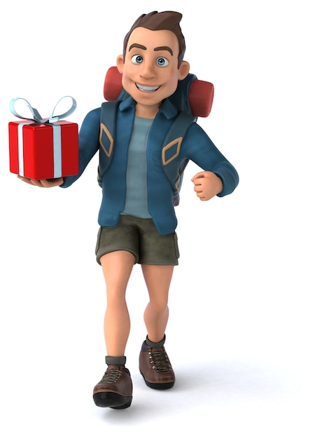 Leuke illustratie van een 3D cartoon backpacker