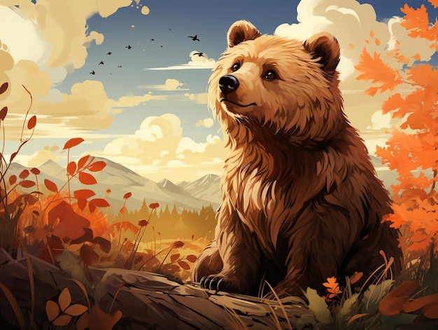 Leuke illustratie van een beer met een bos achtergrond