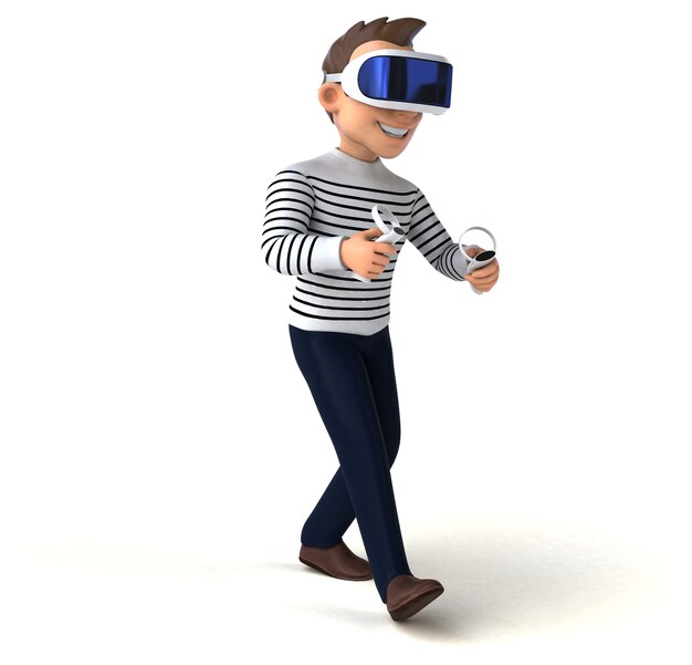 Leuke illustratie van een cartoonman met een VR-helm