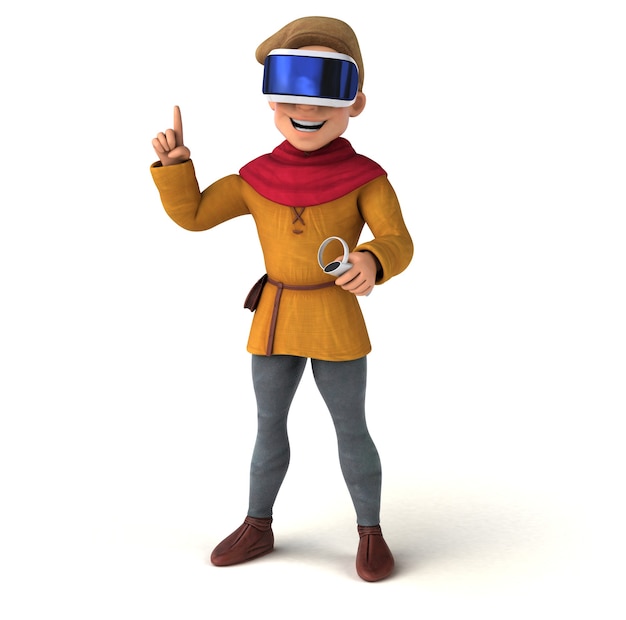 Leuke illustratie van een middeleeuwse man met een VR-helm