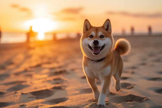Leuke Japanse shiba inu hondenclose-up op het strand in japan