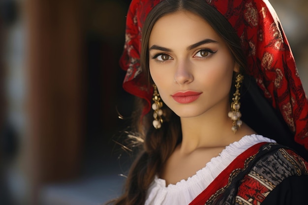 Leuke jonge mooie Spaanse vrouw in nationaal kostuum.