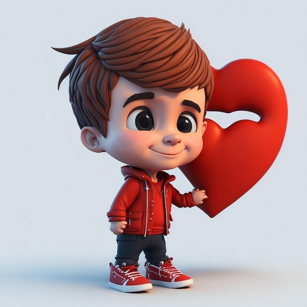 Leuke jongen cartoon jongen liefde pictogram afbeelding schattige komische stijl wilde jongen illustratie 3D-rendering C4D